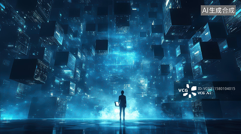 【AI数字艺术】数字迷境孤独行者科幻图图片素材