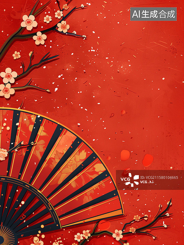 【AI数字艺术】红色背景中的几何构图展现了简约风格的春节主题，展现了产品展示空间的亮丽细节与高分辨率。图片素材