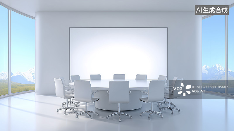 【AI数字艺术】现代简约圆形会议室场景图片素材