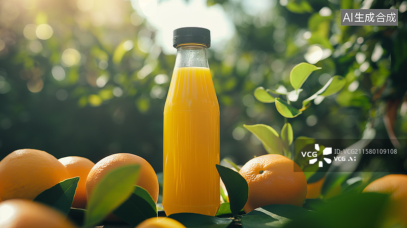 【AI数字艺术】新鲜橙汁及橙子静物图片素材