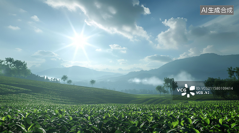 【AI数字艺术】茶园自然景观图片素材