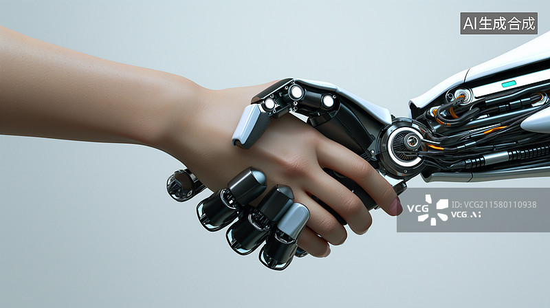 【AI数字艺术】人工智能与人类智能的连接，通过握手展示未来科技的融合图片素材