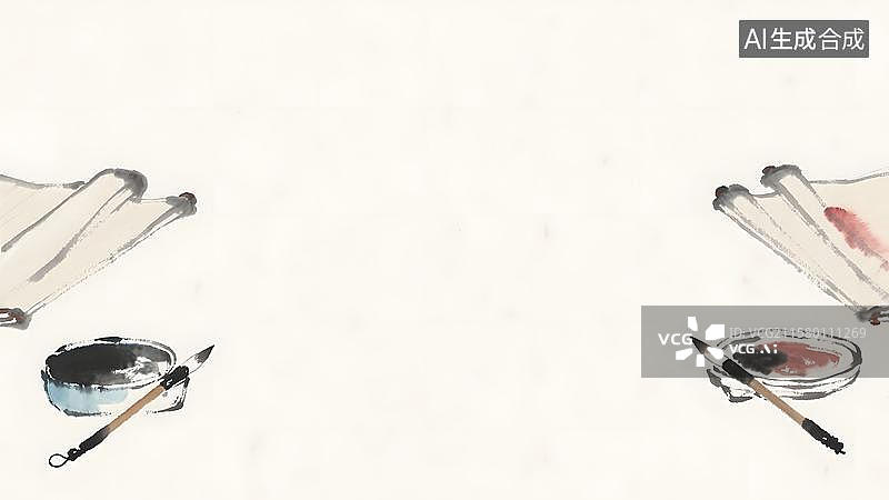【AI数字艺术】水墨画两侧图片素材
