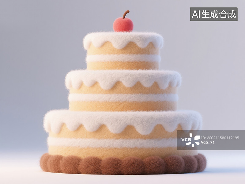 【AI数字艺术】三层蛋糕创意3D毛毡插画创意3D毛毡插画儿童书籍杂志封面活动海报欢乐庆祝周年庆图片素材