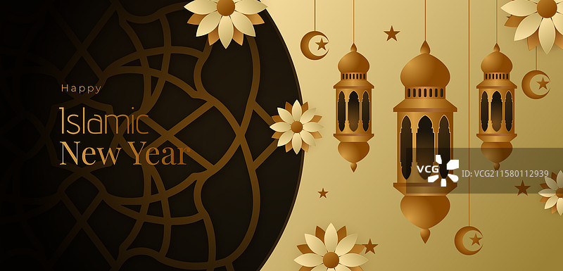 伊斯兰风格的渐变横幅模板图片素材