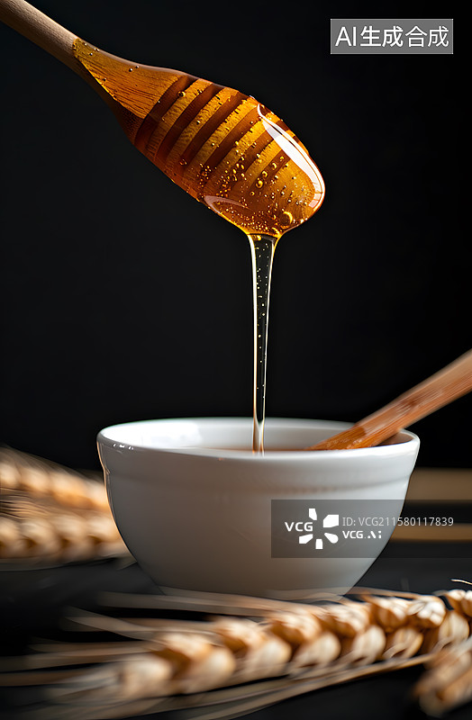 【AI数字艺术】勺子舀起碗中的蜂蜜图片素材