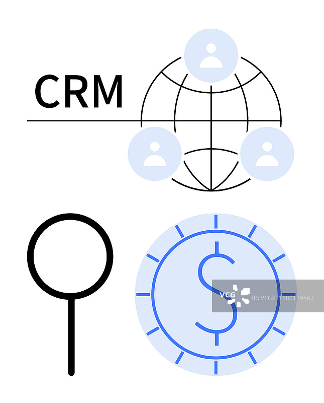 带有用户图标的CRM网络与搜索放大镜图片素材