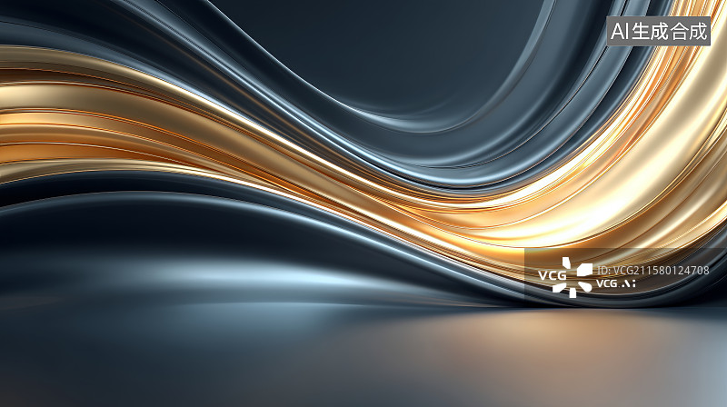 【AI数字艺术】金色与黑色交织的抽象曲线图片素材