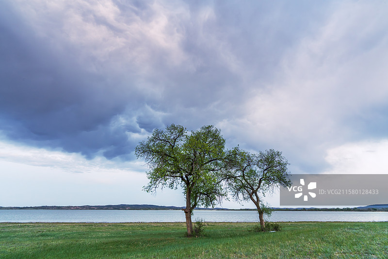 内蒙上都湖原生态牧场积云图片素材