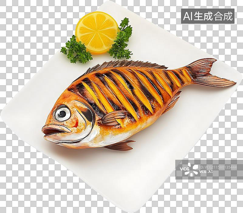 【AI数字艺术】烤鱼与柠檬图片素材