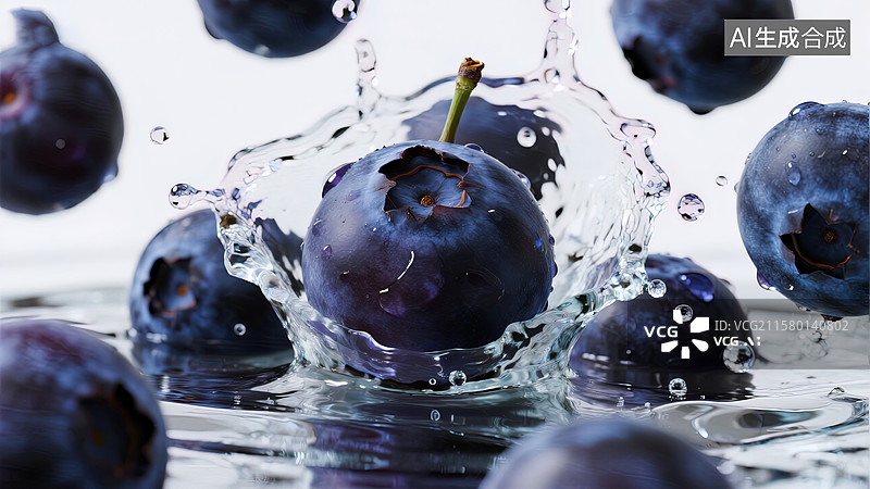 【AI数字艺术】蓝莓水花四溅的瞬间图片素材