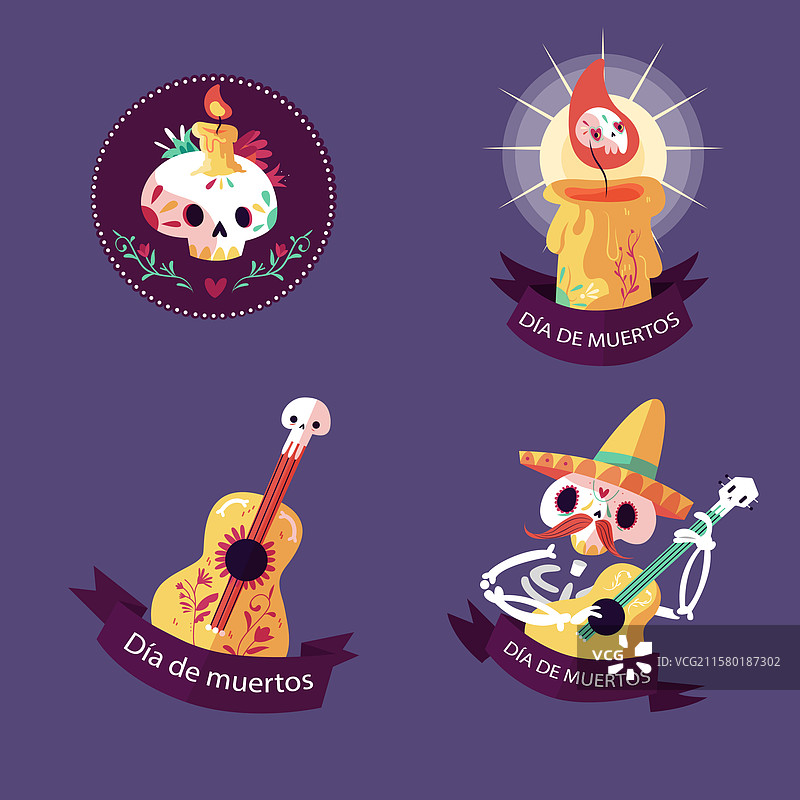 亡灵节标签系列的扁平设计图片素材