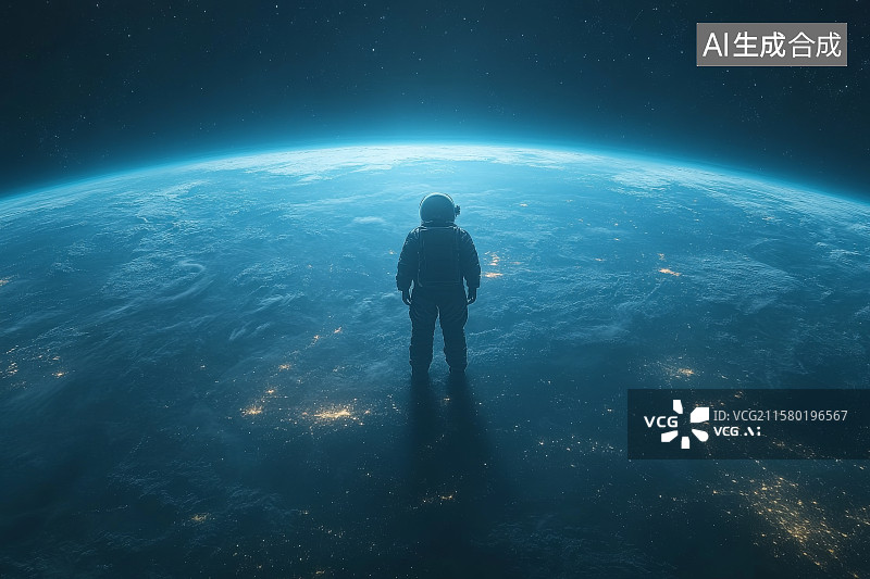 【AI数字艺术】宇航员俯瞰地球的壮丽景象图片素材