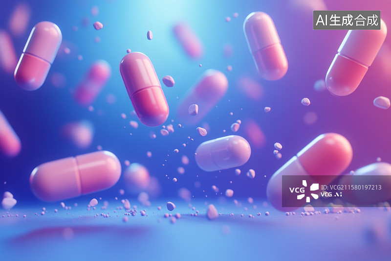 【AI数字艺术】悬浮药丸的梦幻场景图片素材
