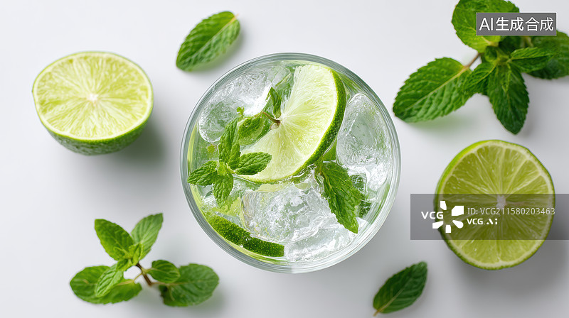 【AI数字艺术】清凉薄荷柠檬冰爽饮品图片素材