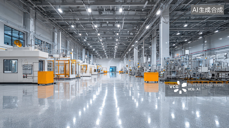 【AI数字艺术】现代化工业厂房内部全景图片素材