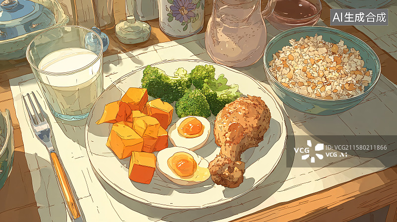 【AI数字艺术】营养均衡的健康餐食图片素材