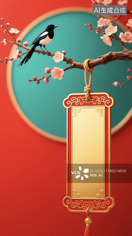 【AI数字艺术】喜上梅梢国风意境祈福卡片抽签上上签图片素材