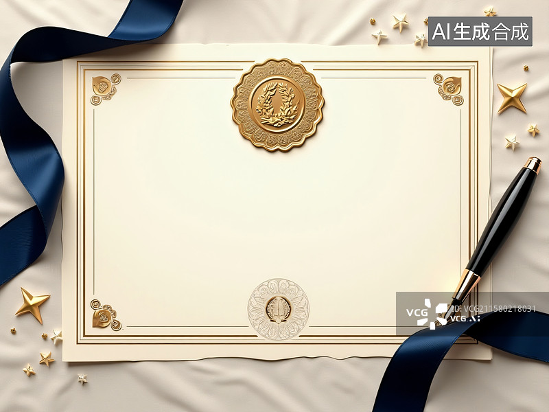【AI数字艺术】典雅荣誉证书：卓越成就见证图片素材