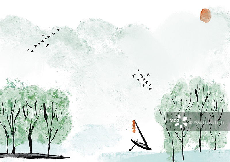 水墨风风景壁纸插画图片素材