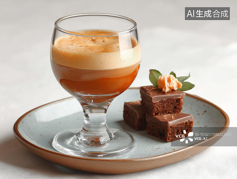 【AI数字艺术】美味咖啡与布朗尼甜点图片素材