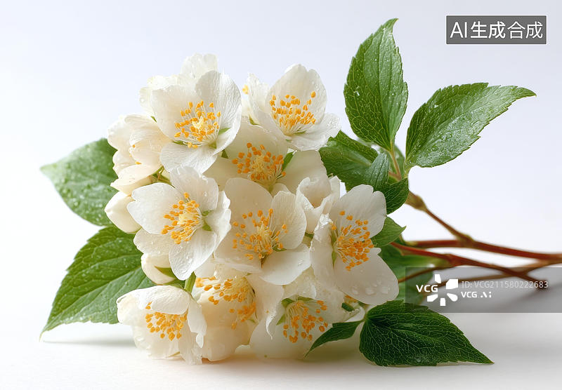 【AI数字艺术】清新淡雅茉莉花束特写图片素材