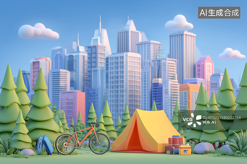 【AI数字艺术】城市公园露营图片素材