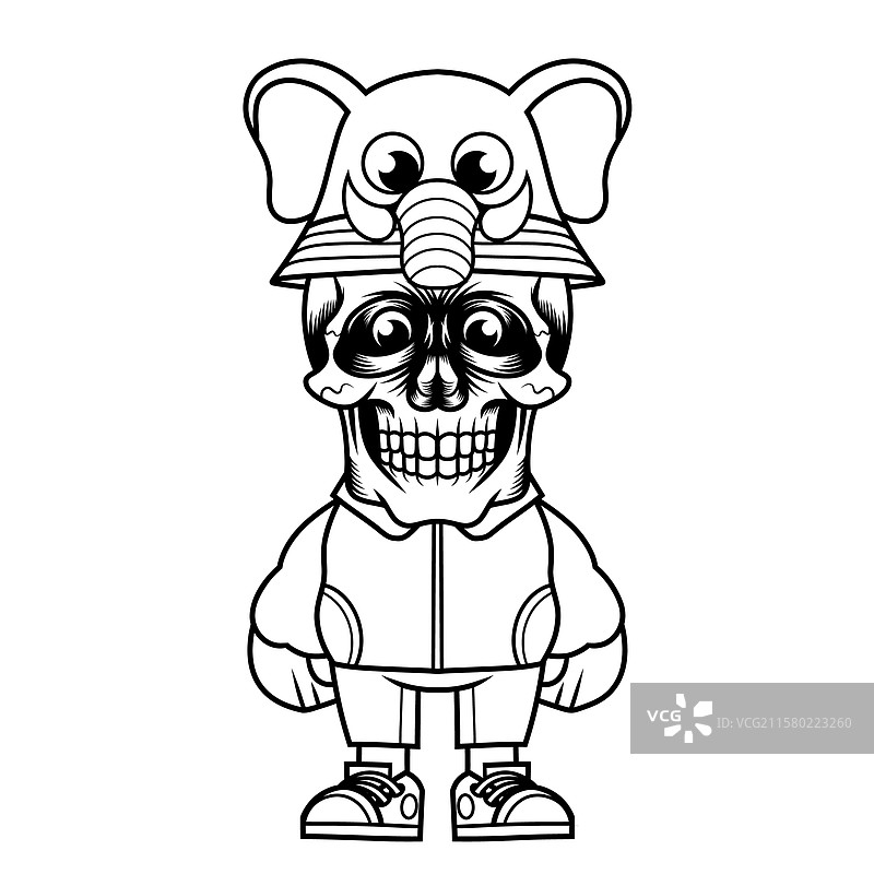 卡通大象吉祥物角色设计，戴着帽子图片素材