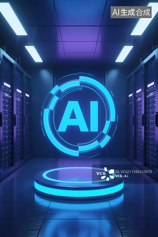 【AI数字艺术】人工智能计算机服务器机房图片素材