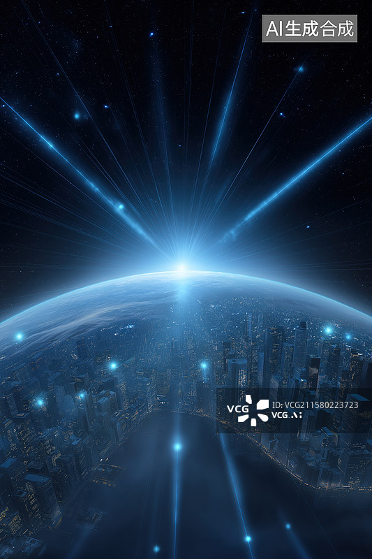 【AI数字艺术】未来城市与地球边缘的光辉景象图片素材