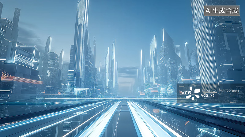 【AI数字艺术】未来城市街道的科技景象图片素材