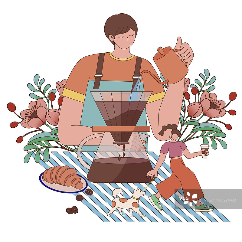 咖啡遛狗散步图片素材