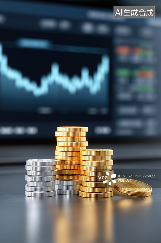 【AI数字艺术】屏幕股票交易和金币图片素材