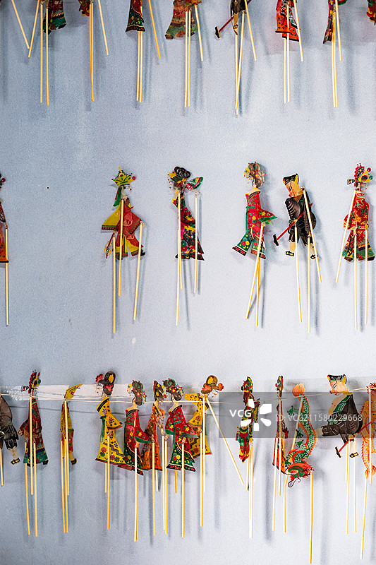 中国山东泰安泰山皮影博物馆西游记猪八戒孙悟空沙僧唐僧皮影作品，室内无人图像摄影图片素材