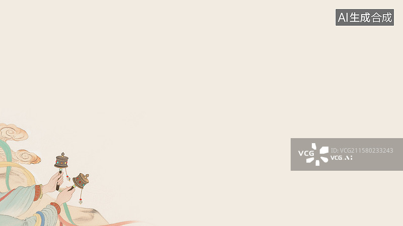 【AI数字艺术】水墨画转经筒背景左下图片素材