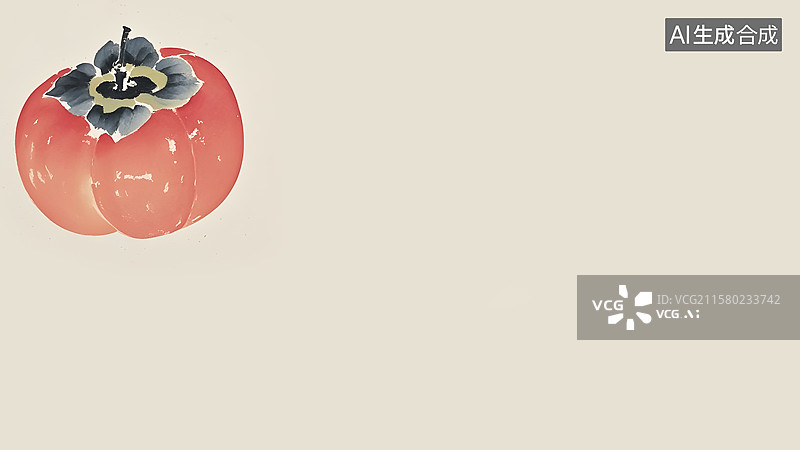 【AI数字艺术】水墨画柿子左上图片素材