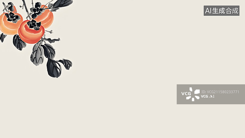 【AI数字艺术】水墨画柿子左上图片素材