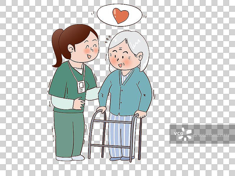 护工照顾不方便行走的老人老年人图片素材