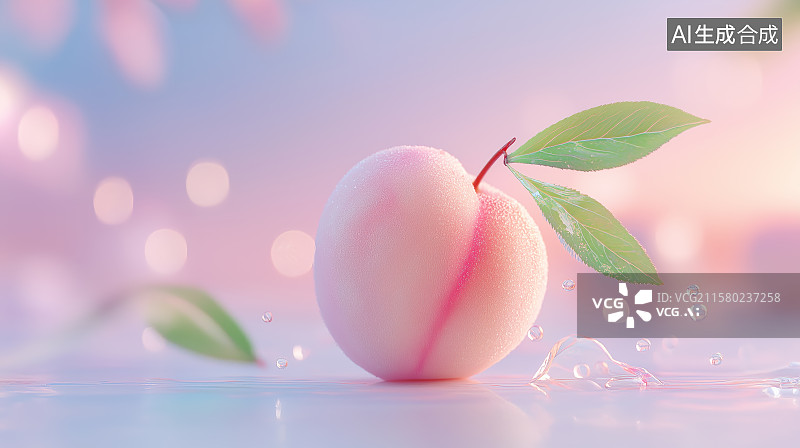 【AI数字艺术】夏日清新水果背景——一个水蜜桃图片素材