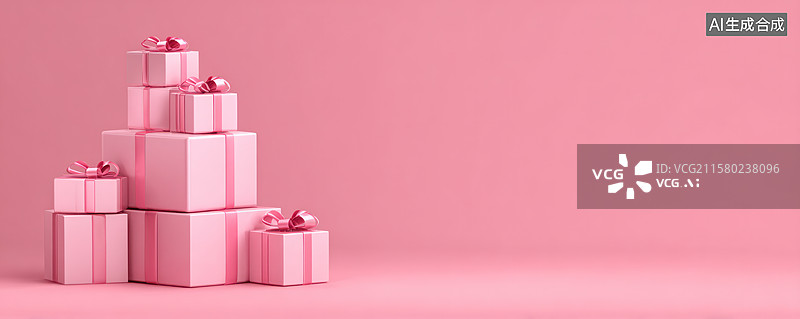 【AI数字艺术】粉色背景上的粉色礼品盒堆叠图片素材