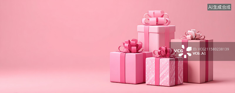 【AI数字艺术】粉色背景上的节日礼品盒图片素材