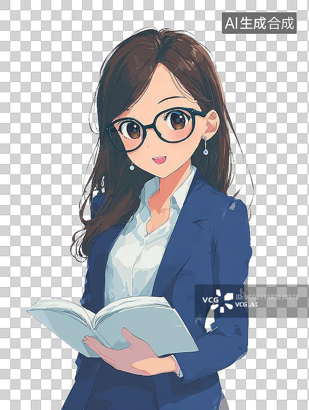 【AI数字艺术】戴眼镜的女性手持书本图片素材