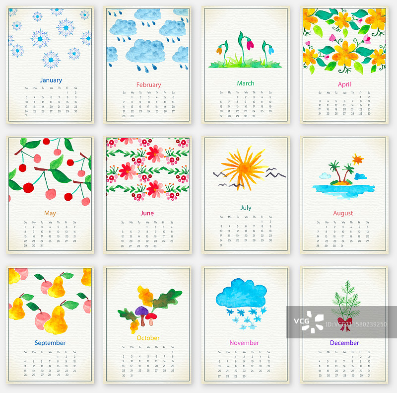 手绘年度日历图片素材