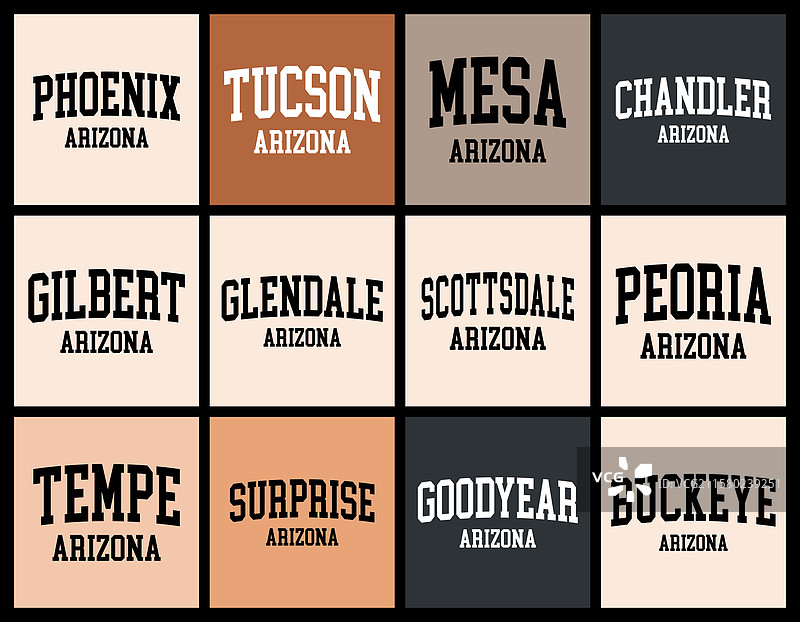 亚利桑那州城市按人口排序的T恤套装图片素材