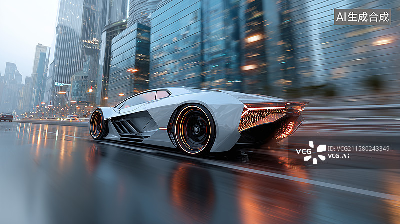 【AI数字艺术】未来都市LED概念车图片素材
