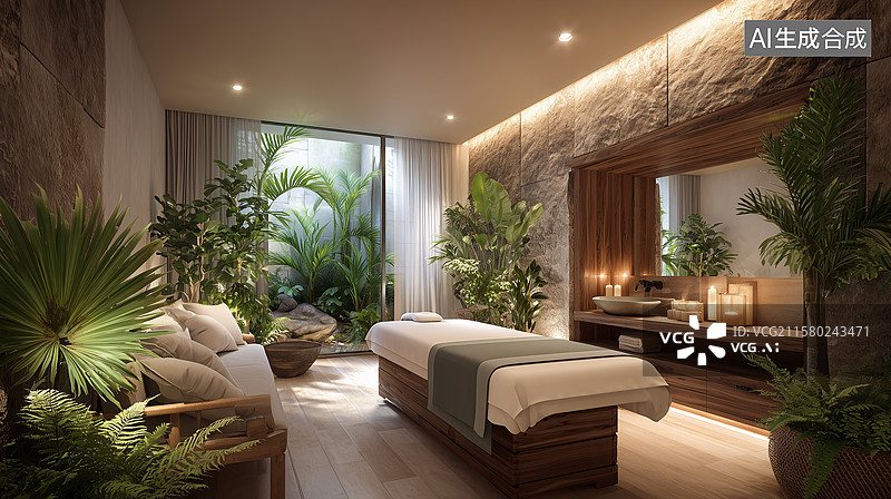 【AI数字艺术】自然纹理奢华SPA房图片素材