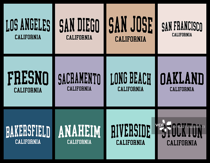 加利福尼亚城市按人口排序的T恤套装图片素材