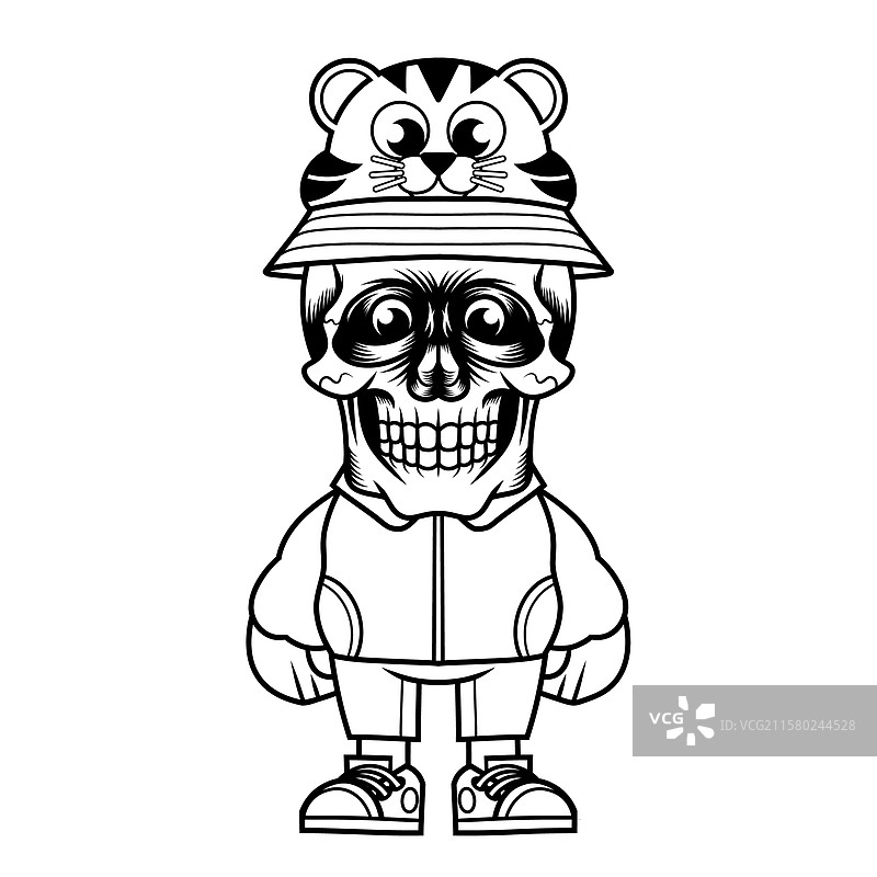 卡通老虎帽子吉祥物角色设计轮廓图片素材