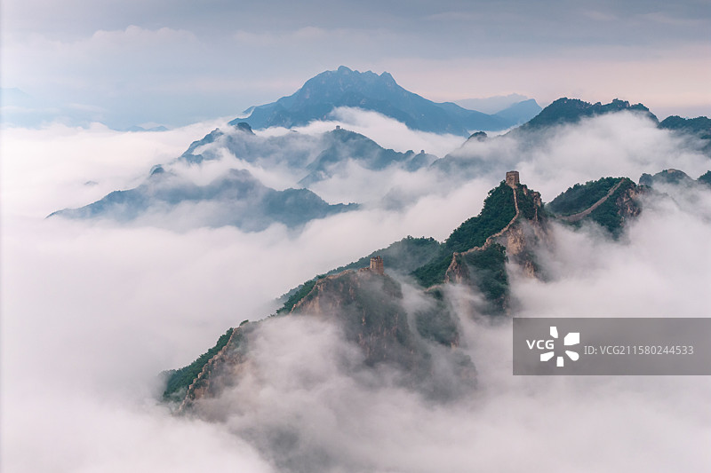 司马台长城云海航拍图片素材