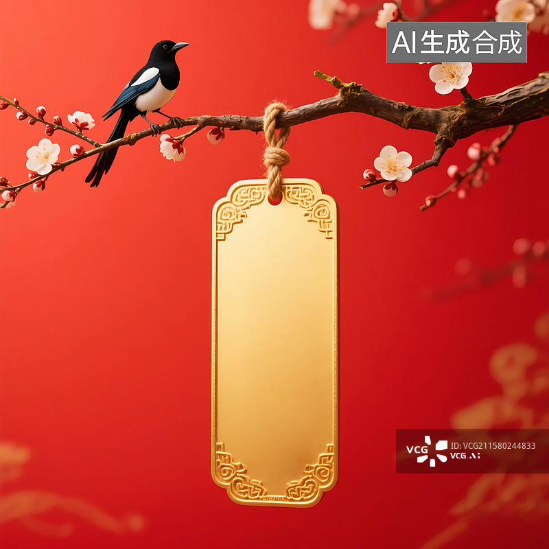 【AI数字艺术】喜上梅梢国风意境祈福卡片抽签上上签图片素材